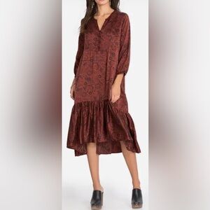 Johnny Was Asteria Tiered Silk Dress Rust